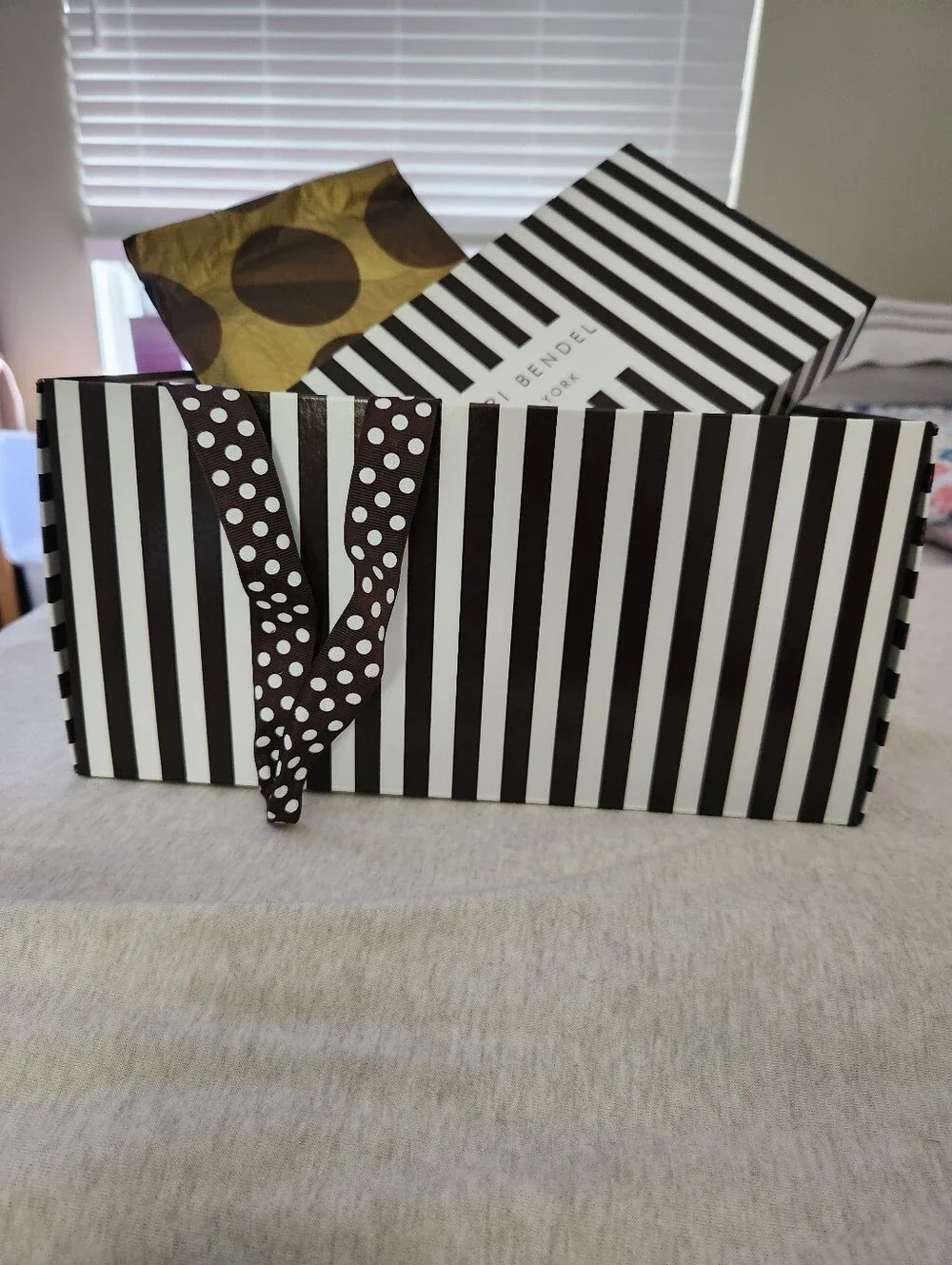 Henri Bendel Brown and White Iconic Striped Collectors Box, 12x6x6